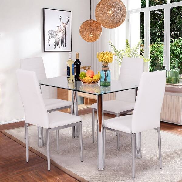 Shop Gymax 5 Piece Table Chair Dining Set Glass Metal Kitchen