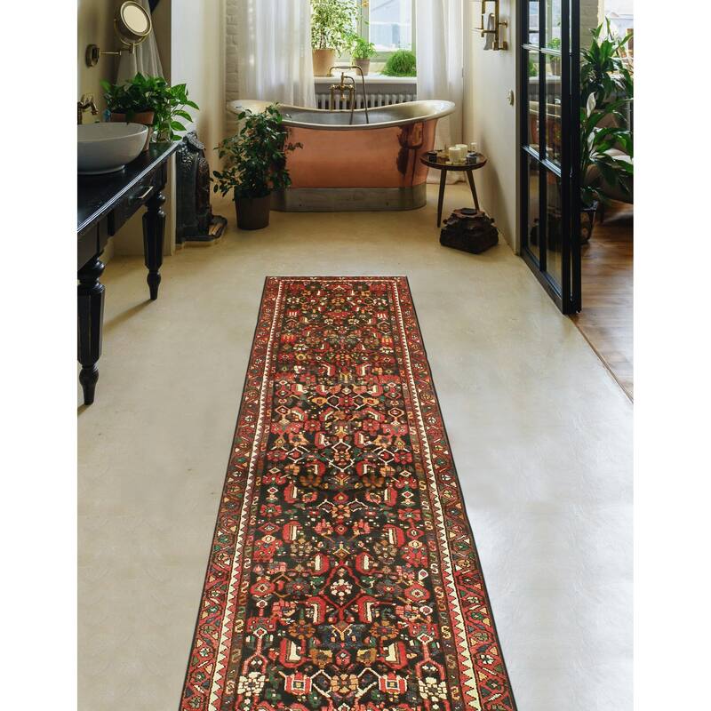 Fine Vintage Distressed Barnett Charcoal/Rust Runner - 2'8" x 12'4"