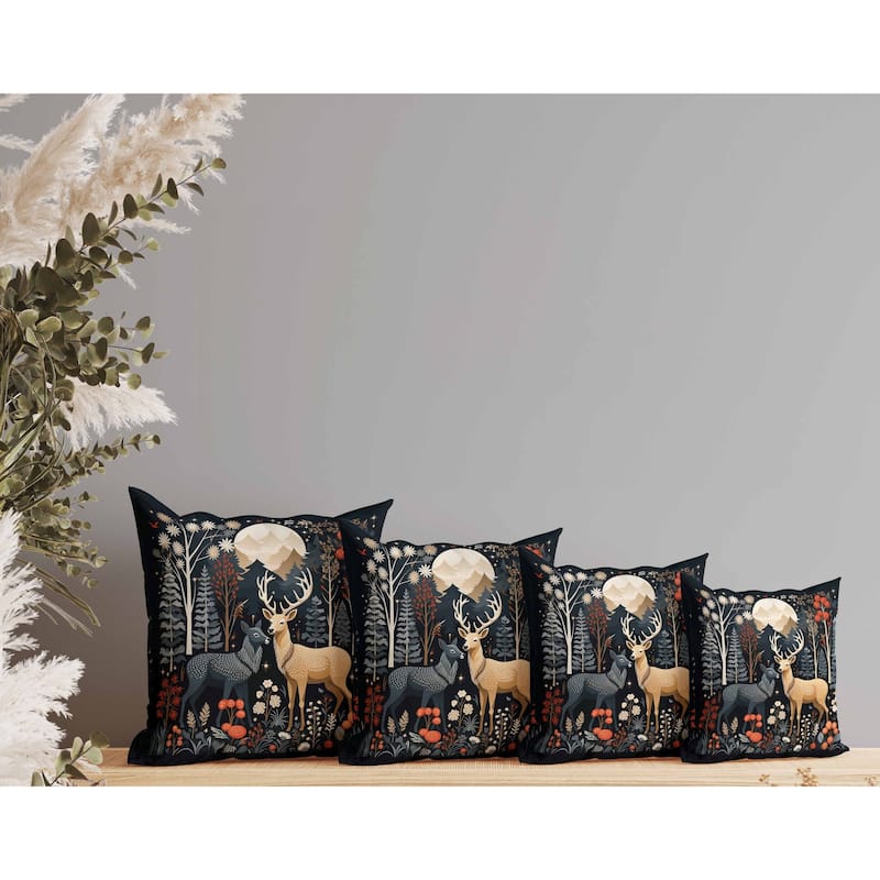 Reindeer Winter Heart Indoor/Outdoor Reversible Throw Pillow Black and Beige