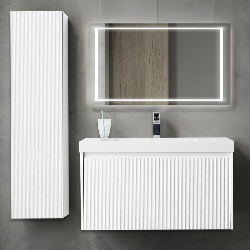 Blossom Positano 36" Floating Vanity with Sink & Side Cabinet - Matte White