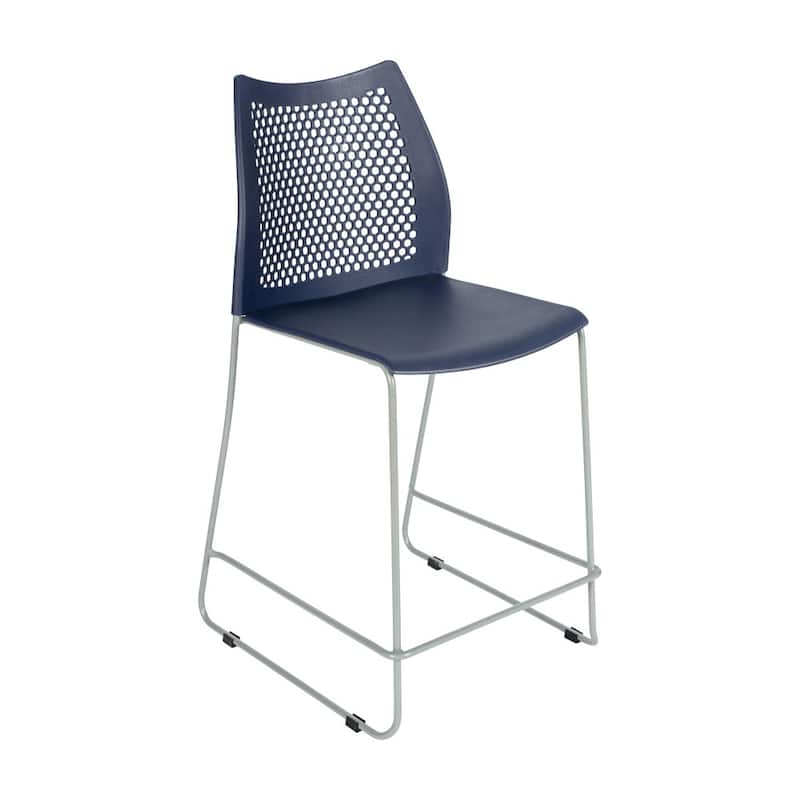 Stackable Sled Base Counterstool with Vented Back and Integrated Footrest - 19.75"W x 22"D x 37.5"H - Navy Plastic/Gray Frame