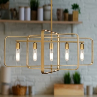 Luxury Mid Century Modern Chandelier, 16.00H x 34.00W, with Modern Style, Brushed Weathered Brass, UQL4720 by Urban Ambiance
