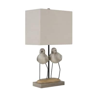 20"H Gray and Tan Resin Birds Table Lamp With Shade - 11" x 7" x 20"