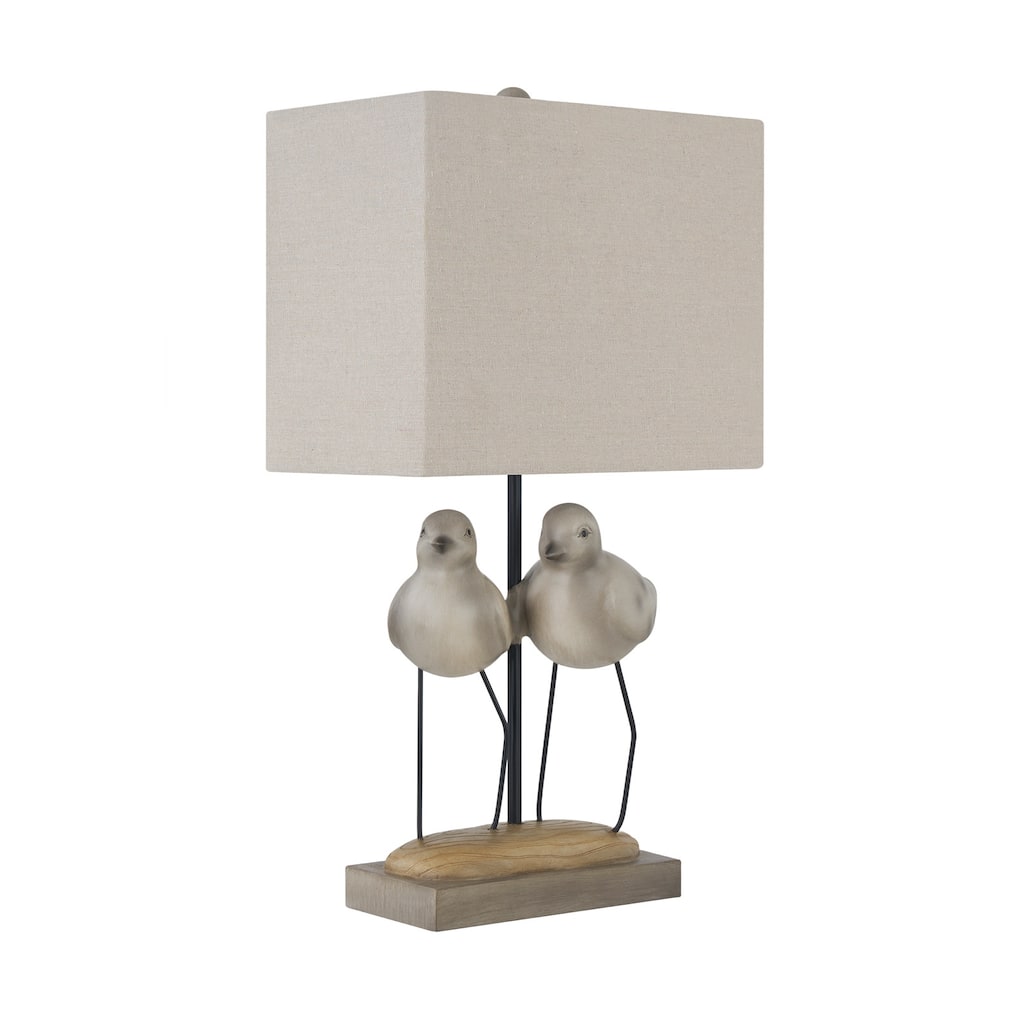 20"H Gray and Tan Resin Birds Table Lamp With Shade - 11" x 7" x 20"