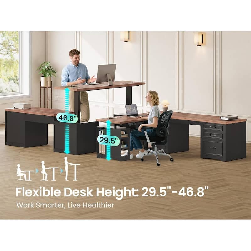 Electric Standing Desk Height Adjustable Computer Desk 3 Drawers Storage Shelves