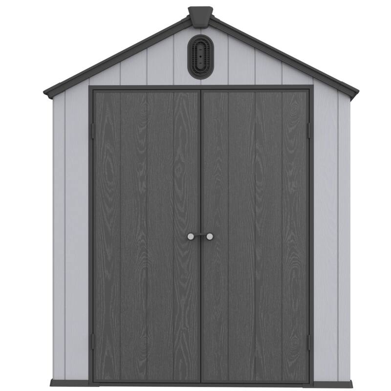 Waterproof Resin Garden Shed with Hinged Double Doors & Rain Gutter Weatherproof Storage Shed, Double Wall Panels
