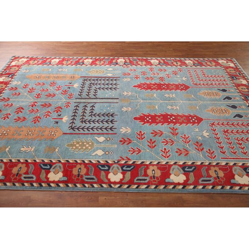 Traditional Blue Kazak Living Room Area Rug Handmade Wool Carpet - 6'6" x 9'9"