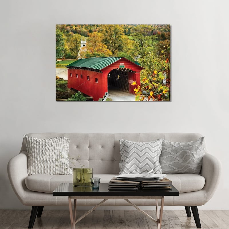 iCanvas "Scenic Covered Bridge Of West Arlington, Vermont" by George Oze Canvas Print - 32x48x1.5
