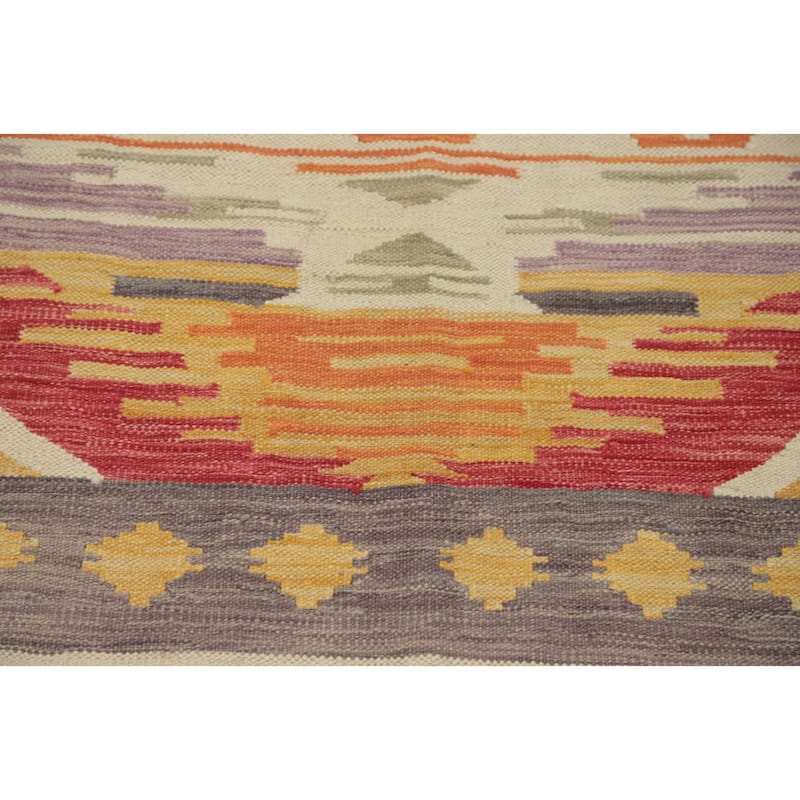 Hand Woven Oriental 100% Wool Carpet Southwestern Tribal Multi-Colored Kilim Area Rug - 8' 1'' X 4' 11''