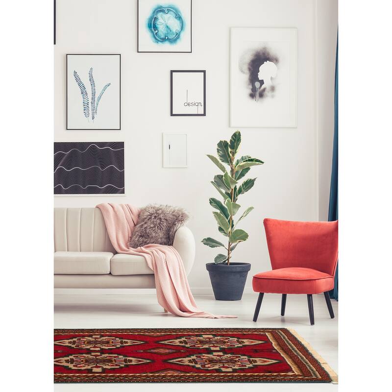 Hand-knotted Authentic Turkish Red Wool Rug - 3'5 x 5'11/3'5" x 5'11"