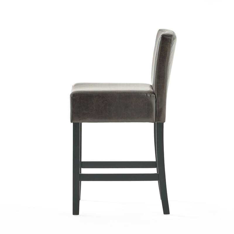 Brown Faux Leather Accent Chairs Set Counter Height Barstools Set with Upholstered Seat, Curved Back and Wood Frame, Set of 2