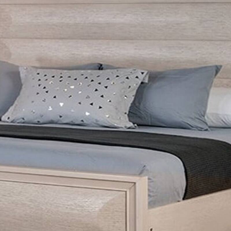 Nitz King Bed, Paneled White Oak Wood Headboard, Beveled Fronts