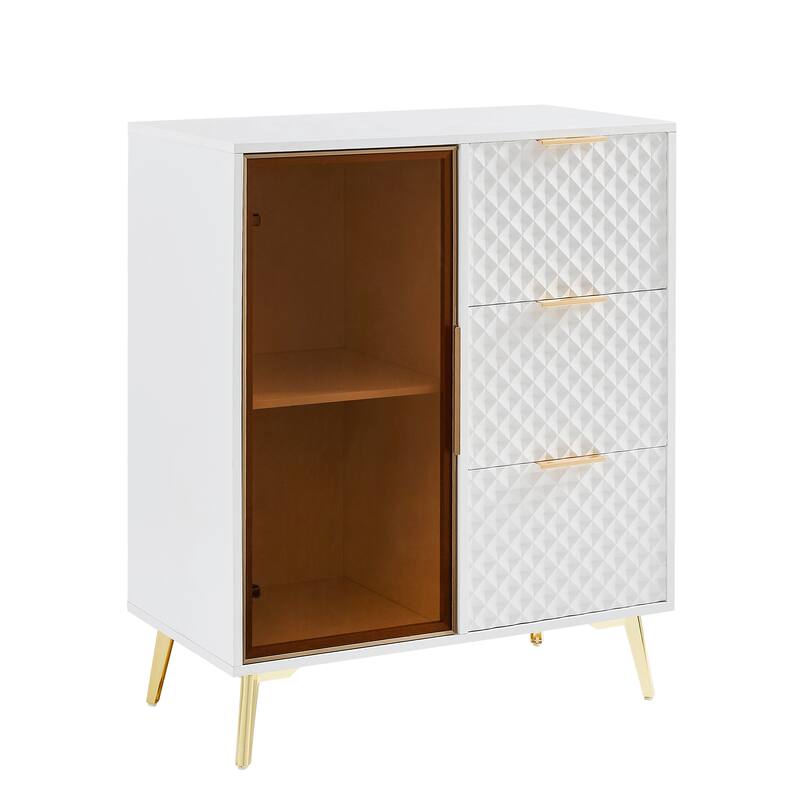 Sofa Side Cabinet File Cabinet Display Cabinet with 3 Drawers, Nightstand Storage Cabinet Bedside Cabinet with 2 Shelves