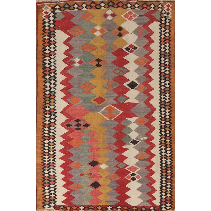 Vegetable Dye Flatweave Tribal Kilim Qashqai Persian Vintage Rug - 4'4"x 7'0"