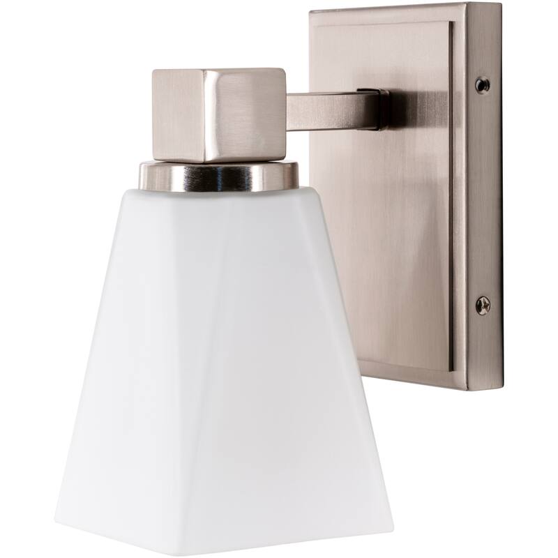Hadlee Modern Nickle & Frosted Glass Wall Sconce - 8.75"H x 4.25"W x 6"D