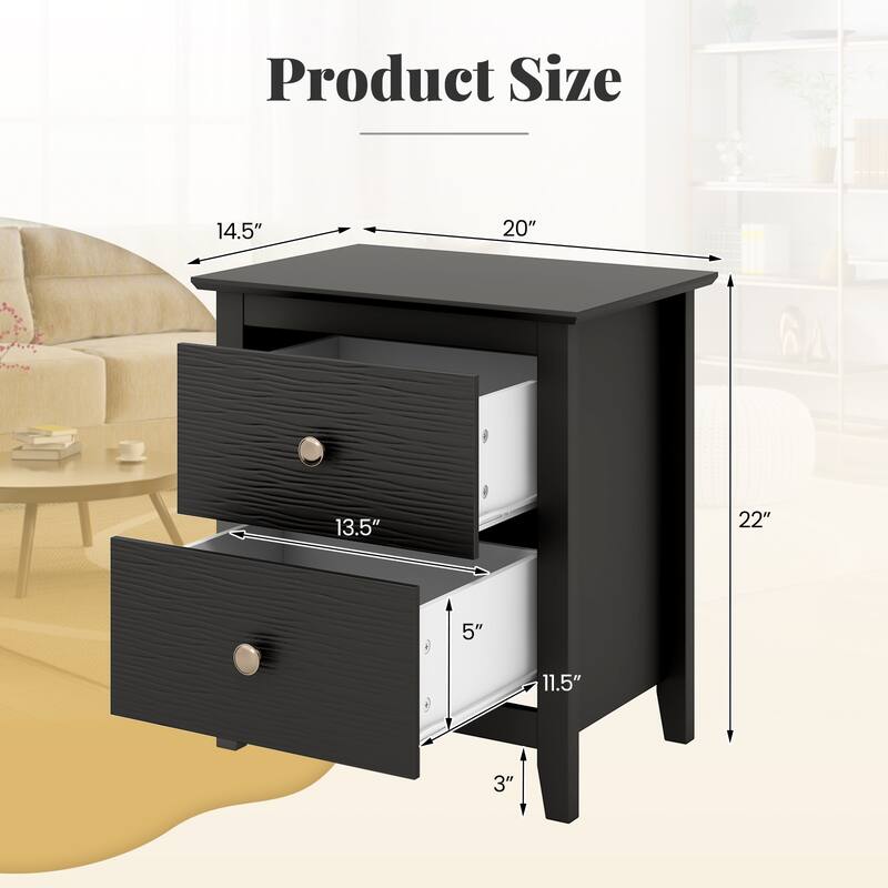 Gymax 2PCS Modern Nightstand w/ Storage 2 Drawers & Support Legs for
