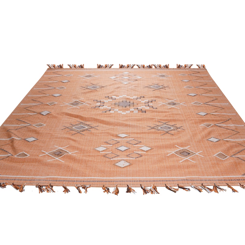 Hand-Knotted Cotton Flat Weave Rug, Coral, Vibrant and Stylish Area Rug for Adding Comfort and Charm to Your Living