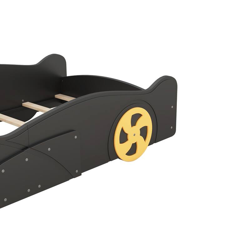 Roomfitters Twin Size Race Car-Shaped Platform Bed with Wheels and Built-In Storage