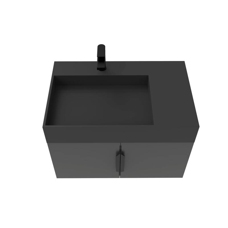 Amazon 30" Wall Mounted Bathroom Left Basin Vanity Set w/ Black Top
