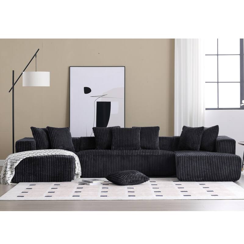 131" Corduroy U-Shaped Modular Sectional Sofa with Chaise & 8 Pillows