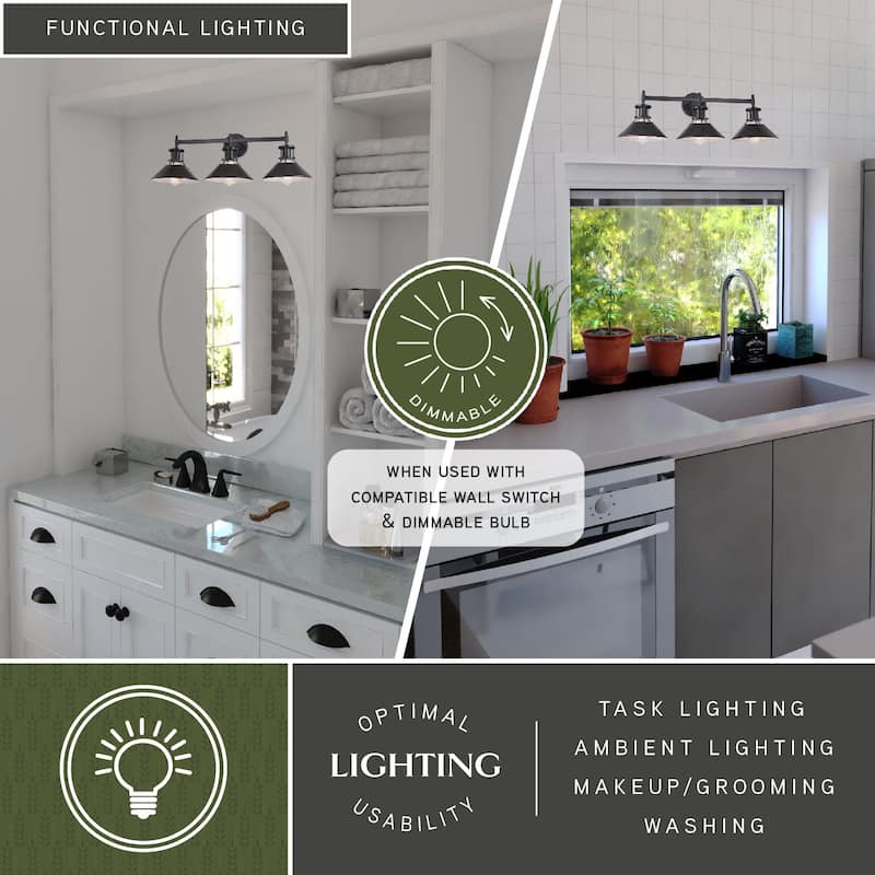 Canton Black and White Farmhouse Bathroom Vanity Wall Light Fixture