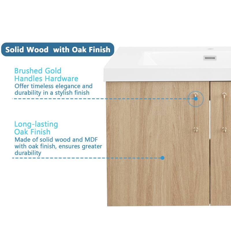 AlbyonD 24" 30" 36" Floating Bathroom Vanity with Sink and Faucet, Natural Oak
