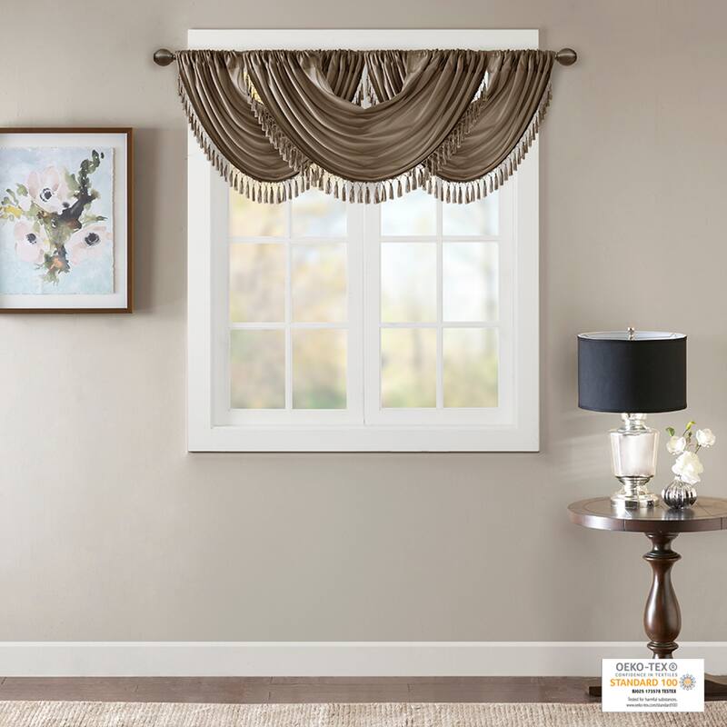 Madison Park Juline Faux Silk Waterfall Embellished Valance - 38 x 46"