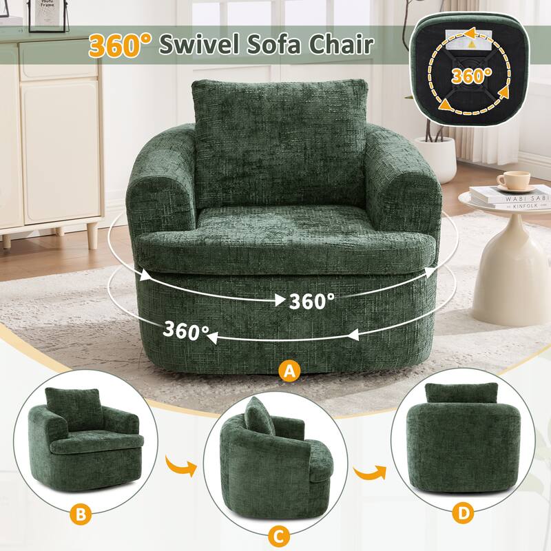 360°Swivel Sofa Chair Accent Barrel Chair 36.6" Swivel Round Chair with Dual-layer Cushion Design