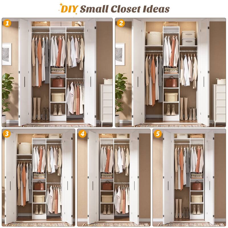 4 FT Closet Organizer with 4 Hanging Rods, Small Closet System with Storage Shelves