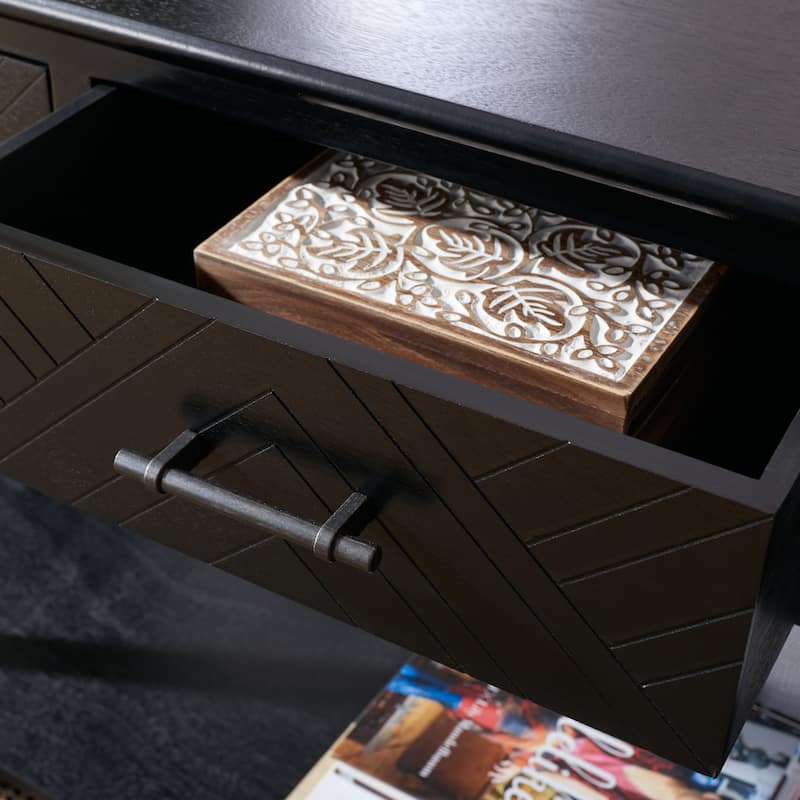 SAFAVIEH Jeanie 3-Drawer Bottom Shelf Console Table - 47.3" W x 13" L x 29.5" H - 47Wx13Dx30H - Black