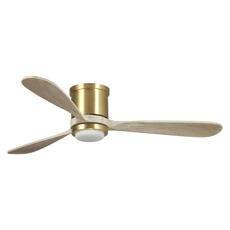 52" Wood 3-Blade Low Profile/ Flush Mount Ceiling Fan with Light and Remote