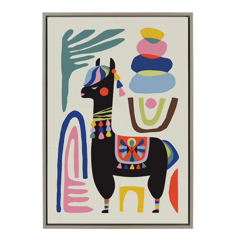 Kate and Laurel Sylvie Llama Mesatawe Framed Canvas by Rachel Lee