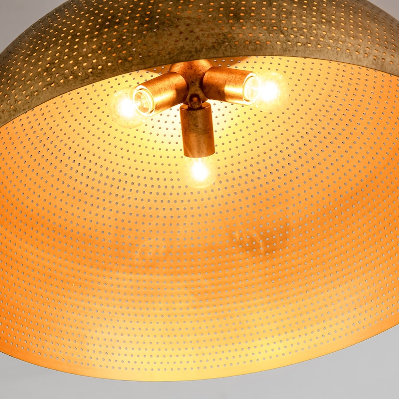 Rennnsan 3-Light Gold/Black Perforated Gold/Black Dome Pendant Light for Kitchen Island Dining Room