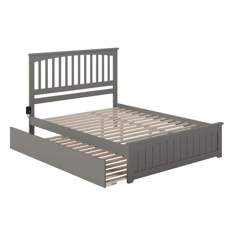 Mission Wood Platform Bed with Matching Footboard and Twin XL Trundle