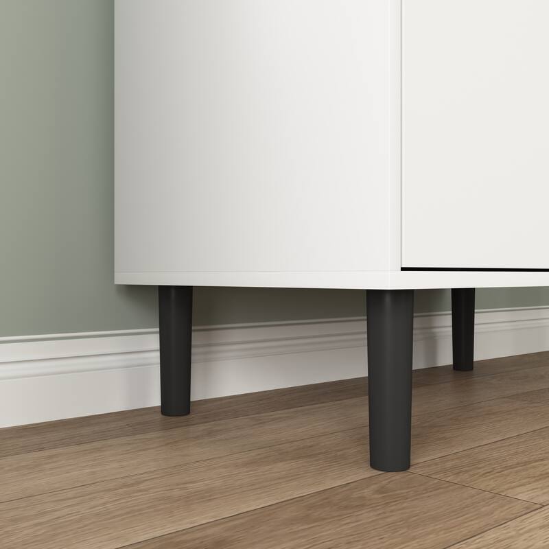 Anmytek White 4-Door Tall Storage Cabinet, Tempered Glass Doors, Adjustable Shelves, MDF Bookcase for Living Room Bedroom