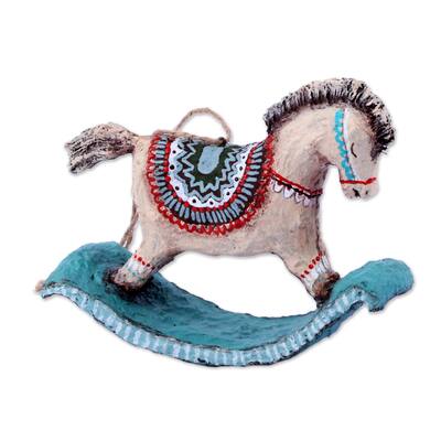 Novica Handmade Sweet Rocking Horse Papier Mache Ornament