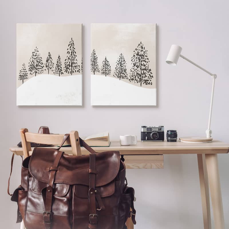 Stupell Winter Trees Abstract Snowy Landscape Beige White 2pc Multi Piece Canvas Wall Art Set
