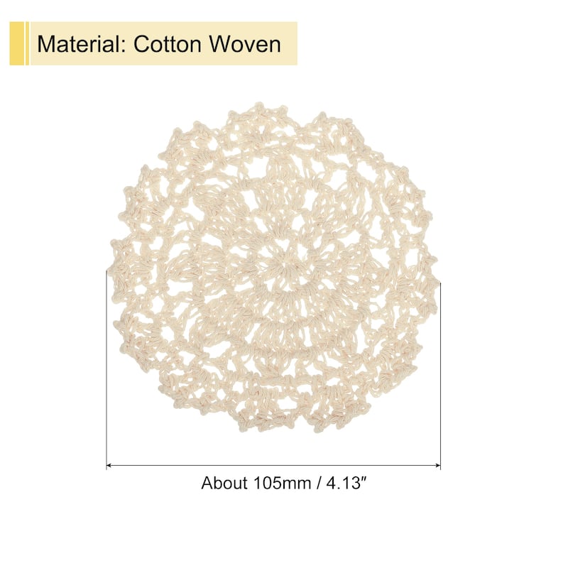 Fabric Coasters, 8pcs 4" - Cotton Woven Crochet Doilies with Floral - 105mm - Beige