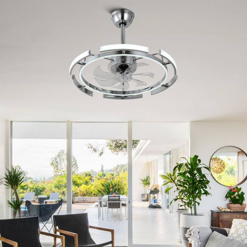 Bella Depot 25" Modern DIY Shape Ceiling Fan with Remote APP Control and Dimmable Light Kit, 6-Speed Reversible Blades
