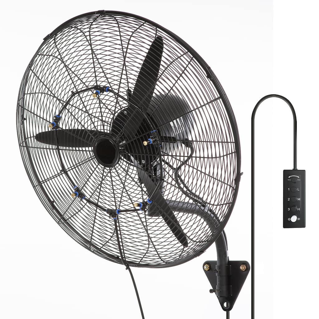Wall-Mount Misting Fan, 24 Inch, 3-speed High Velocity Max, 7000 CFM, Waterproof Oscillating Industrial Wall Fan