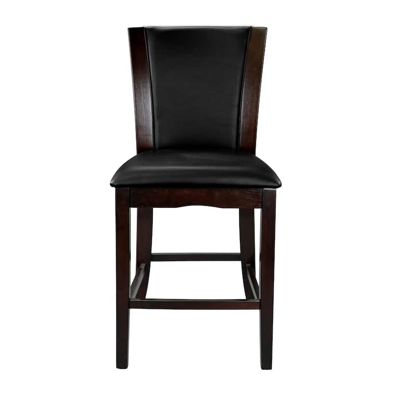 Dark Brown Counter Height Chairs Set Faux Leather Upholstery Wooden Furniture