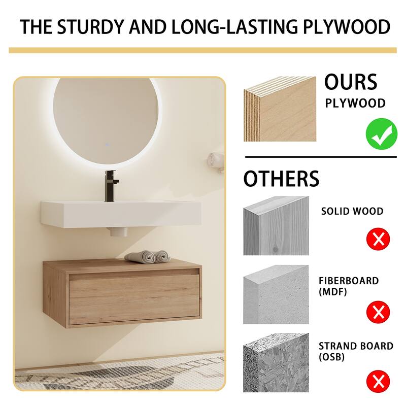 Malwee 30"/60" Floating Bathroom Vanity, Wall Mounted Bathroom Vanity with Single/Double Sink and Soft Close Drawers