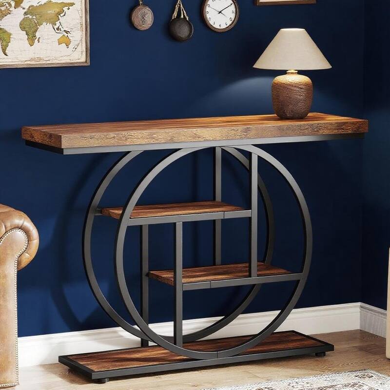 Metal 4-Tier Industrial Narrow Console Table with Storage and Display Space - 41.34” L x 11.81” W x 31.5” H
