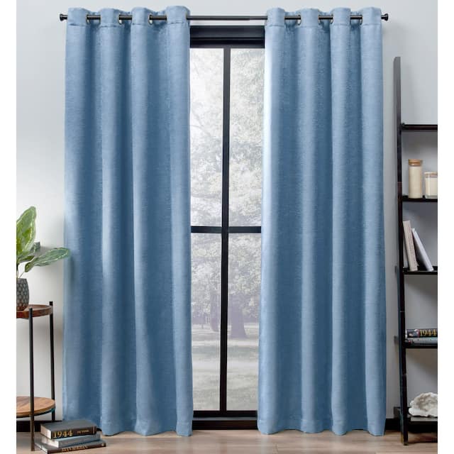 Exclusive Home Oxford Textured Sateen Room Darkening Blackout Grommet Top Curtain Panel Pair - 52X96 - Slate Blue