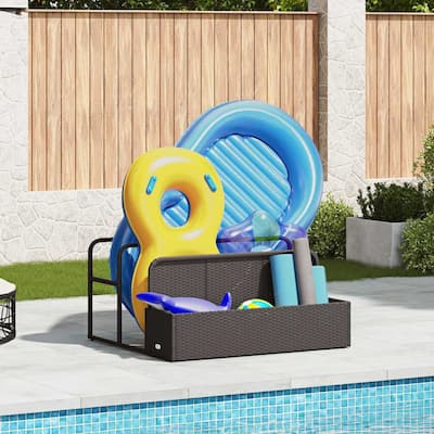 vidaXL Poolside Float Storage Beige/Black/Grey PE Rattan - 39.4 x 43.3 x 22.4