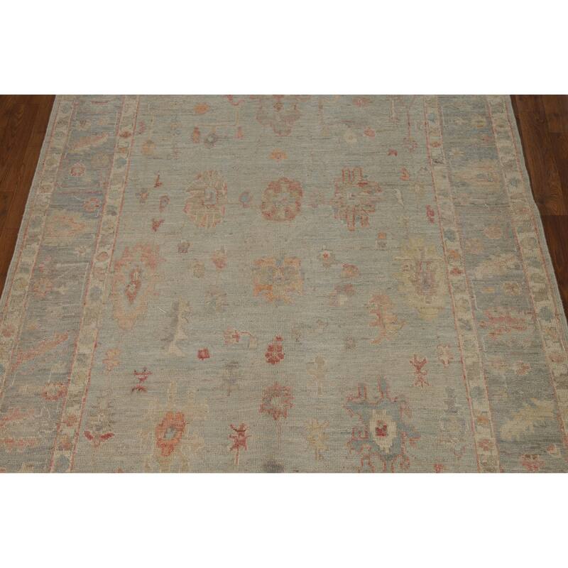 Transitional Blue Oushak Turkish Rug Hand-Knotted Wool Carpet - 5'1"x 8'0"