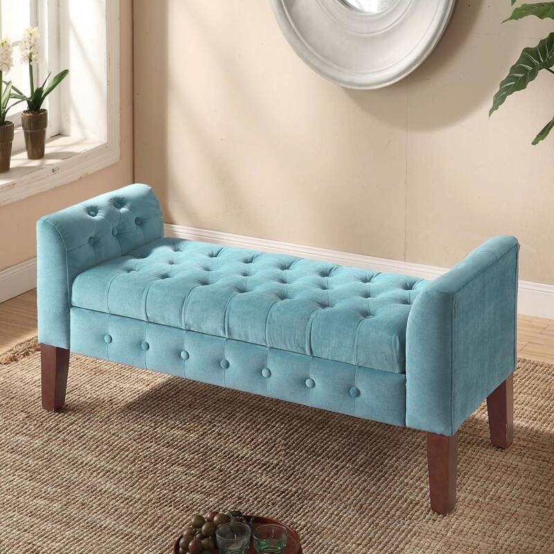 Copper Grove ArumVelvet Tufted Storage Bench / Settee - Teal