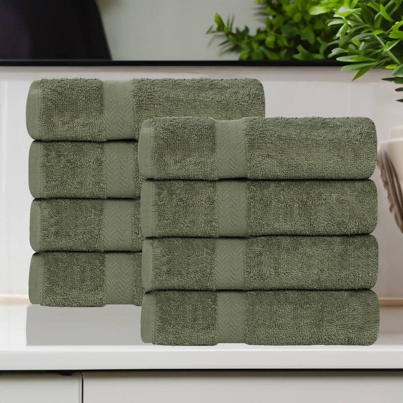 Superior Franklin Cotton Lightweight Hand Towel Set of 8 - Forest Green