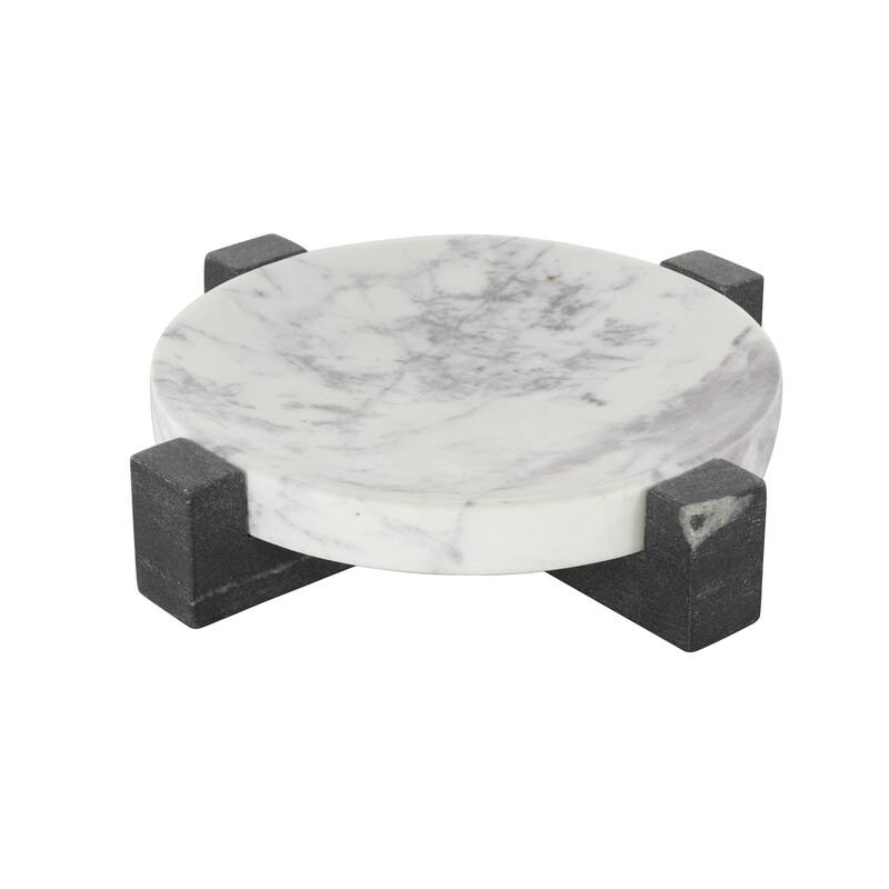 Marble Geometric Round Tray with Black X-Shaped Base - White - Roche River Decor