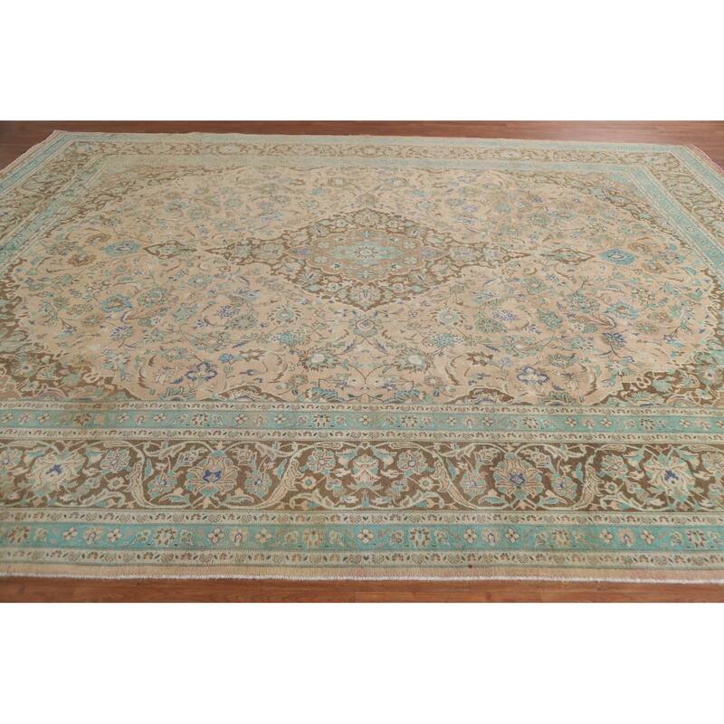 Hand Knotted Oriental 100% Wool Carpet Traditional Floral Peach Mashad Area Rug - 12' 9'' X 9' 10''